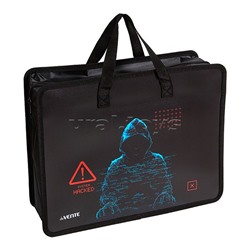 Папка для тетрадей, ИЗО и технологии "Label. Hacker" A4 (33,5x26x10 см) с текстильным расширением 10 см, на молнии сверху, пластик 400 мкм, текстильные ручки, в пластиковом пакете