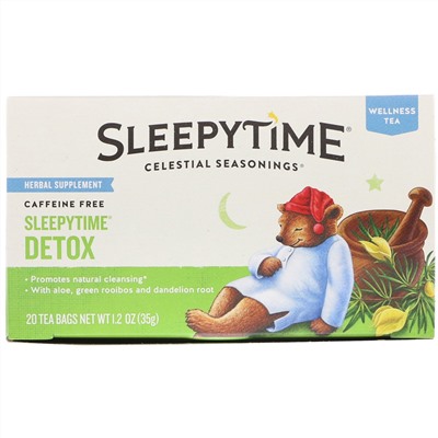 Celestial Seasonings, Sleepytime, чай для хорошего самочувствия, детокс, без кофеина, 20 чайных пакетиков, 35 г (1,2 унции)