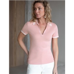 Джемпер с воротником-поло с коротким рукавом тонкой вязки из вискозы