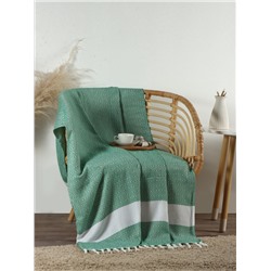 Плед с кисточками «Этель» East, 100×180 см, зелёный