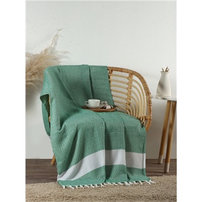 Плед с кисточками «Этель» East, 100×180 см, зелёный