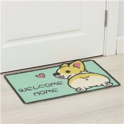 Коврик придверный Доляна «Корги», грязезащитный, 40×60 см, зелёный
