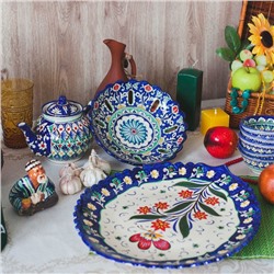 Фруктовница узбекская Риштанская Керамика «Узоры», d=23 см, синяя