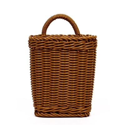 Корзина плетёная для хранения, 18×15×12 см, ручка h=10 см, пластиковая, коричневая