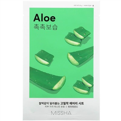 Missha, Airy Fit Beauty Sheet Mask, Aloe, 1 Sheet, 19 g