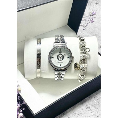 Подарочный набор для женщин часы, 2 браслета + коробка #22853329