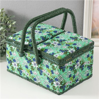 Шкатулка для рукоделия и шитья «Полевые цветы на зелёном», хранение ниток, иголок, мелочи, 19×26×14.5 см