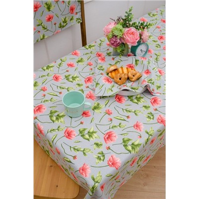 Скатерть "Полевые маки" 150*150см. рогожка хлопок 100%