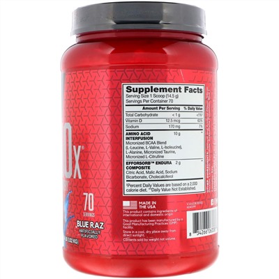 BSN, AminoX, выносливость и восстановление, со вкусом синей малины, 1,01 кг (2,24 фунта)