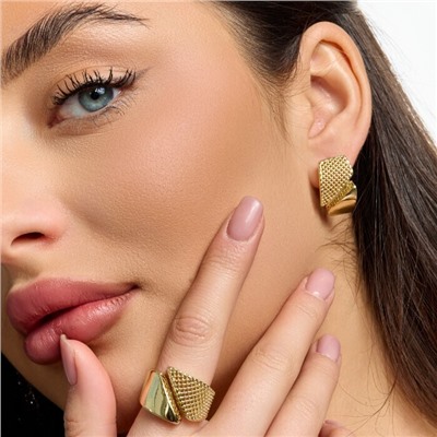 Комплект ювелирной бижутерии Итальянское золото (покрытие желтое 14к), серьги и кольцо 18/19 р, арт.217.516-18/19