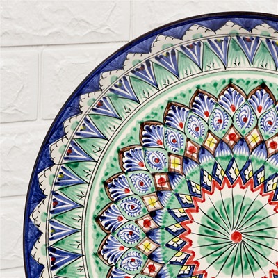 Ляган узбекский Риштанская керамика «Узоры», для плова, d=36 см, синий