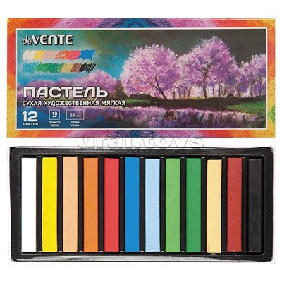 Пастель сухая художественная мягкая 12 цветов, квадратное сечение 65x10 мм, в картонной коробке с коррексом