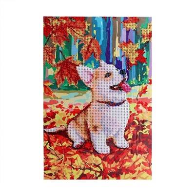 Алмазная мозаика на подрамнике с частичным заполнением «Корги», 20×30 см