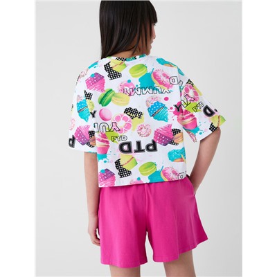 Комплект трикотажный для девочек: фуфайка (футболка), шорты