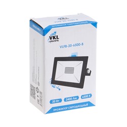 Прожектор светодиодный VKL Electric, 20 Вт, 2400 лм, 6500К, IP65, 220 В, чёрный, свечение холодное белое