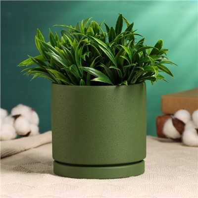 Горшок для цветов «Мина», 11×11×10 см, керамический, с поддоном, зелёный
