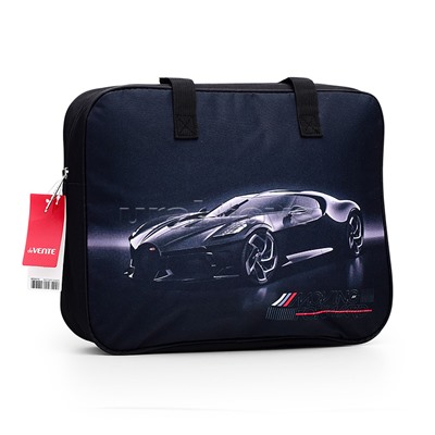 Папка для тетрадей, ИЗО и технологии "Luxury Car" A4 (36x28x8 см) плотный износостойкий полиэстер с водоотталкивающей пропиткой, с каучуковой аппликацией, с текстильным расширением 8 см, на молнии сверху, каучуковая аппликация, с внутренним карманом, с по