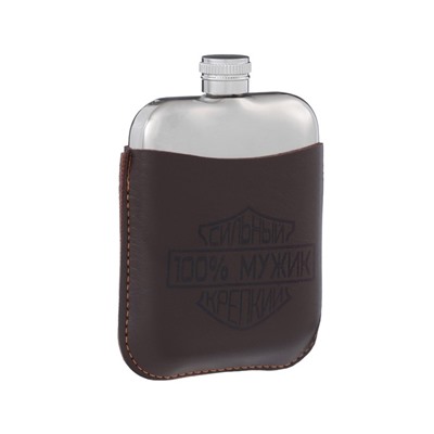 Фляжка «100% мужик», нержавеющая сталь, чехол, 180 мл, 6 oz