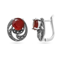 Серьги из серебра марказит, синт.рубин, SL-AGA1493