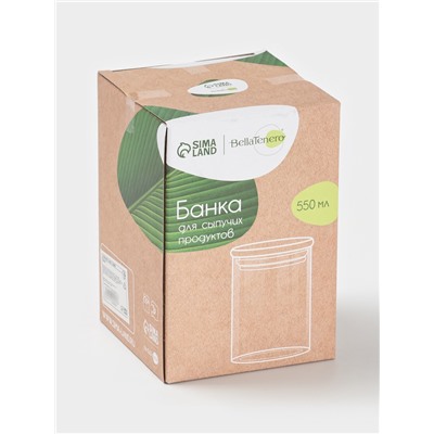 Банка для сыпучих BellaTenero «Эко», 550 мл, 8.5×12.5 см, с бамбуковой крышкой, стекло