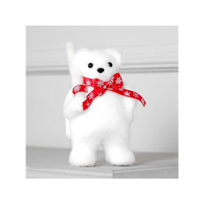 Светодиодная фигура «Медведь с посохом» 9×15×6 см, флок, батарейки CR2032×2 (не в комплекте), свечение тёплое белое