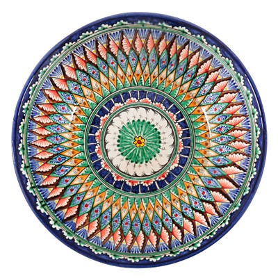 Ляган узбекский Риштанская керамика «Узоры», для плова, d=33 см, глубокий, синий