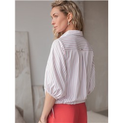 Укороченная блузка с рукавами буфами и с кулиской по низу из хлопка