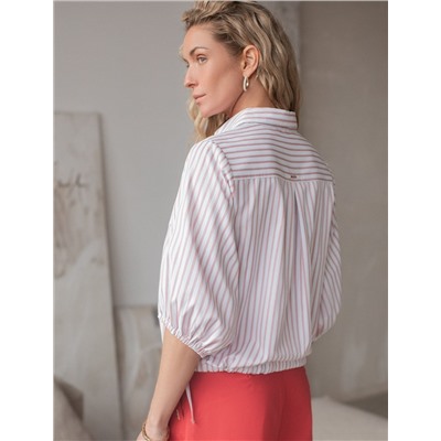 Укороченная блузка с рукавами буфами и с кулиской по низу из хлопка