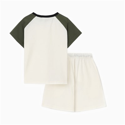 Комплект для мальчика (футболка и шорты) MINAKU, цвет экрю, оливковый, рост 152 см