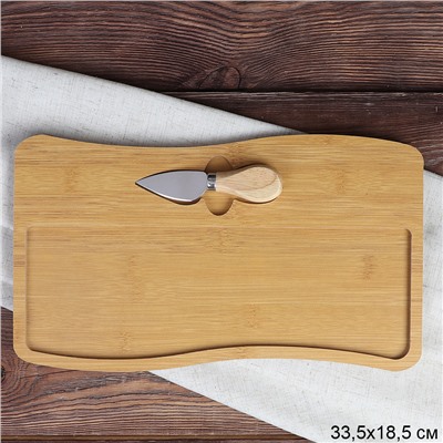 Доска разделочная и нож для сыра 19х33 см / WE-506 /уп 48/ дерево