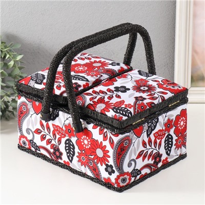 Шкатулка для рукоделия и шитья «Народный цветочный узор», хранение ниток, иголок, мелочи, 19×26×14.5 см