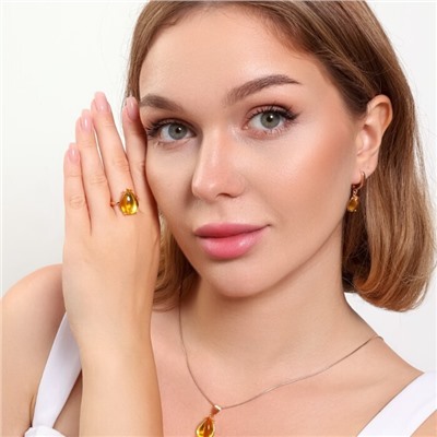 Комплект ювелирная бижутерия коллекция  "Дубай" серьги, кулон и кольцо 17 р, покрытие: позолота, вставка: пластик, цвет: желтый, арт.215.421-17