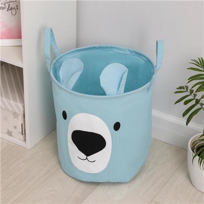 Корзина бельевая текстильная «Мишутка», 36×35 см, голубая