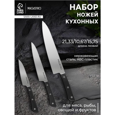 Набор кухонных ножей Magistro Hinshitsu, 3 шт. овощной, универсальный, шеф, нержавеющая сталь, чёрный