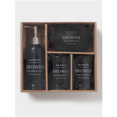 Аксессуары для ванной «Лофт», 4 предмета, мыльница, дозатор для мыла 420 мл, 2 стакана, чёрные