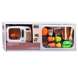 Бытовая техника "Микроволновая печь" на батарейках, с продуктами, бежевый, в коробке