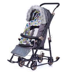 Санки-коляска "Glory gloss" (серо-коричневый) + светоотражающая