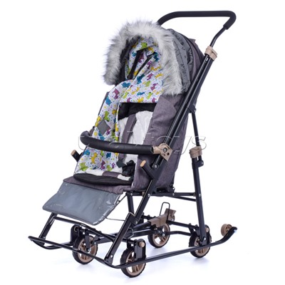 Санки-коляска "Glory gloss" (серо-коричневый) + светоотражающая