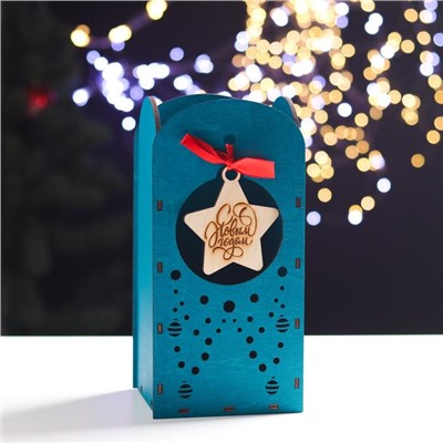 Подарочная коробка деревянная с ёлочной игрушкой «Звёздочка», упаковка, 12.6×11.8×26 см