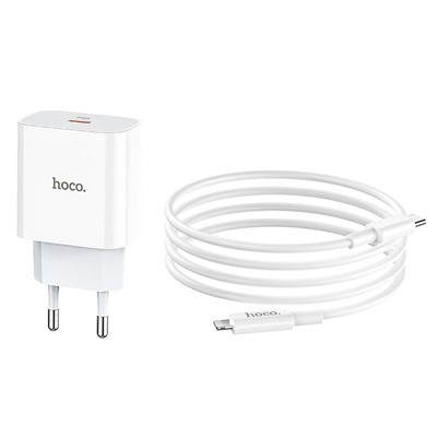 Адаптер Сетевой с кабелем Hoco C76A Plus PD QC3.0 (повр. уп.) Type-C 3A/20W (Type-C/Lightning) (white)