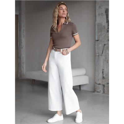 Джемпер с воротником-поло с коротким рукавом тонкой вязки из вискозы