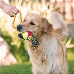 Игрушка канатная с ручкой и мячом, до 150 г, до 35 см, цвет МИКС