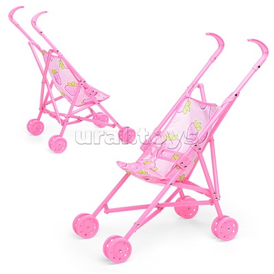 Коляска кукольная (складная, прогулочная с капюшоном, розовая) в пакете