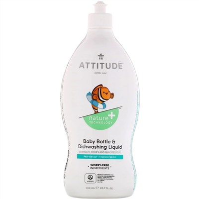 ATTITUDE, Little One, жидкость для мытья детских бутылочек и посуды, грушевый нектар, 700 мл (23,7 жидк. унции)