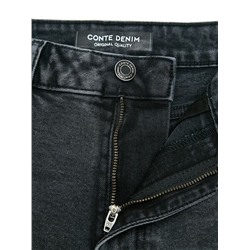 Актуальная коллекция CONTE CON-847 Чёрные джинсы mom с декоративными патами на талии