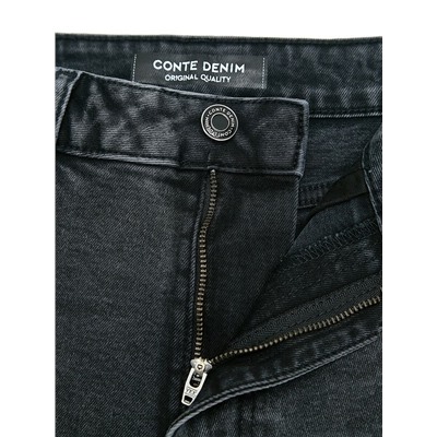 Актуальная коллекция CONTE CON-847 Чёрные джинсы mom с декоративными патами на талии