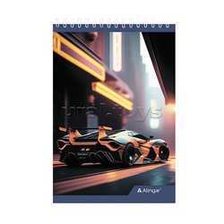 Блокнот А7, гребень, мелованный картон, ассорти, 60 л., клетка, "Sport car"
