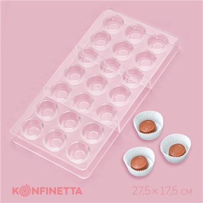 Форма для конфет и шоколада KONFINETTA «Тоффи. Круг», 27.5×17.5×2.5 см, 21 ячейка 2.5×1.5 см, прозрачная