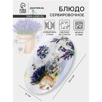 Блюдо стеклянное сервировочное овальное Доляна «Лаванда», 24.5×15 см