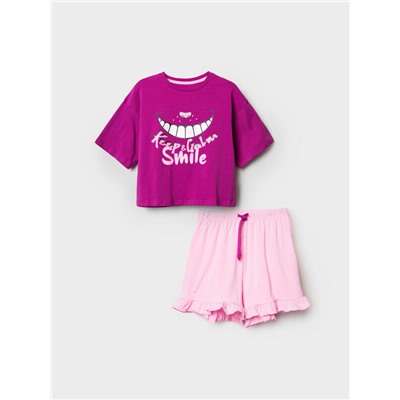 Комплект трикотажный для девочек: фуфайка (футболка), шорты